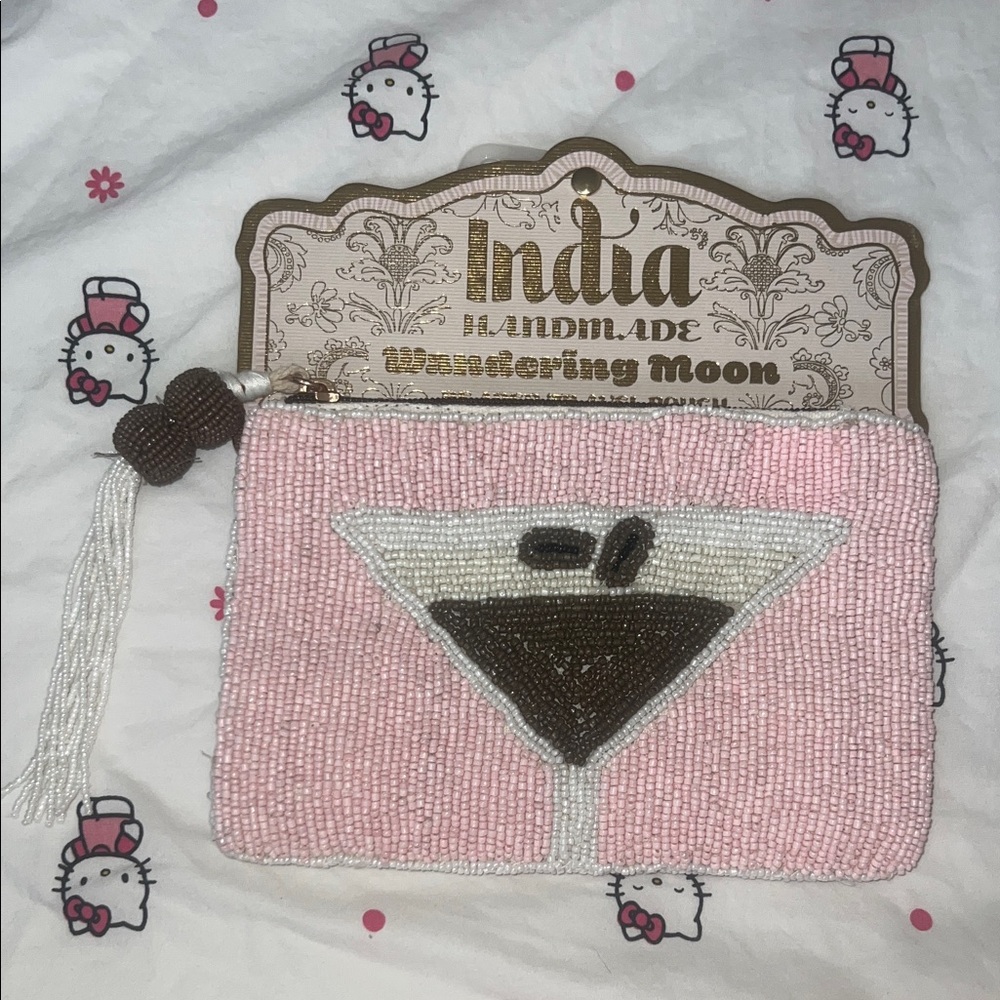 Espresso Martini Pink Bow Beaded Pouch